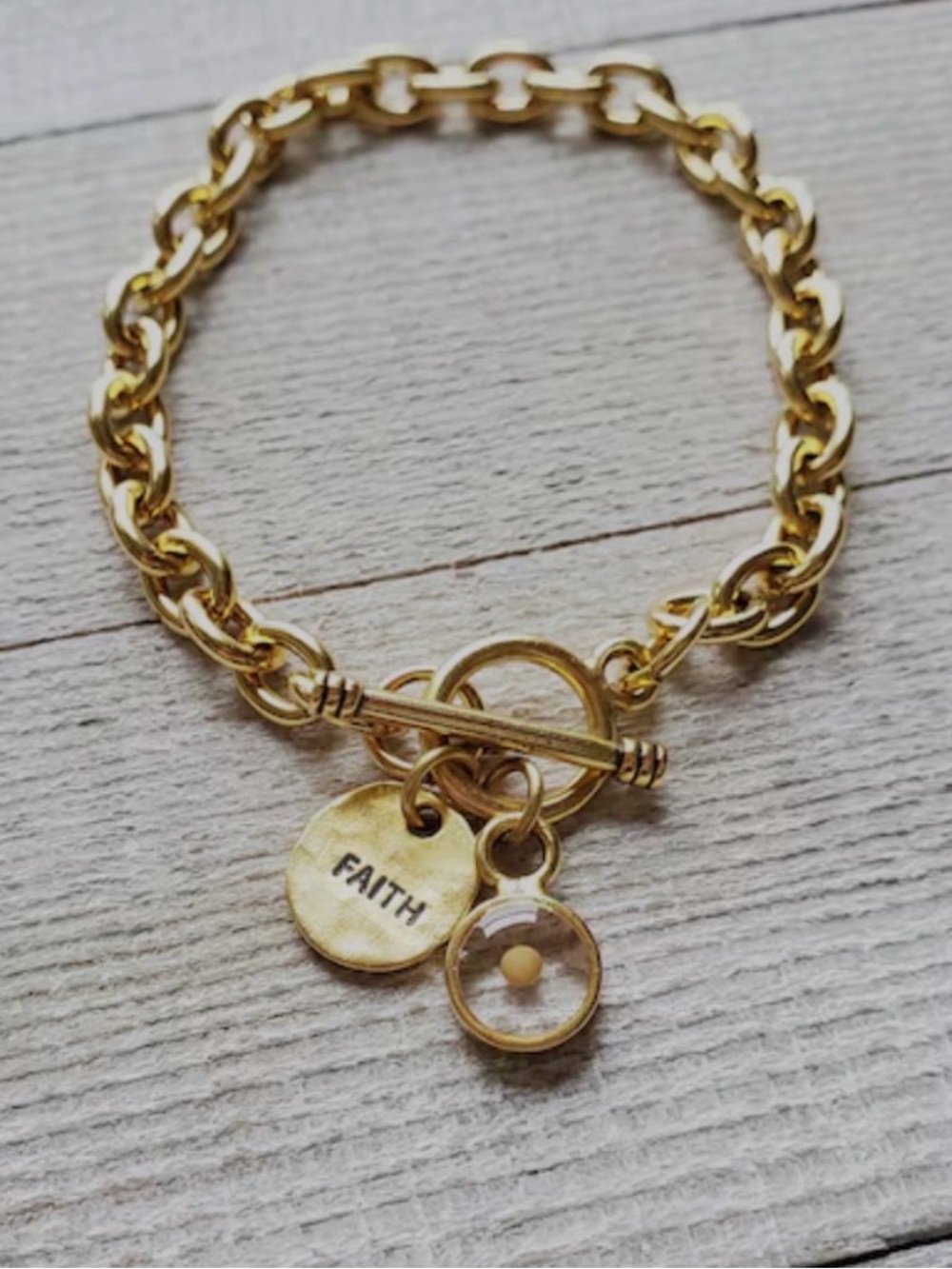 Gold 'Faith' Charm Mustard Seed Bracelet - Women's Jewelry